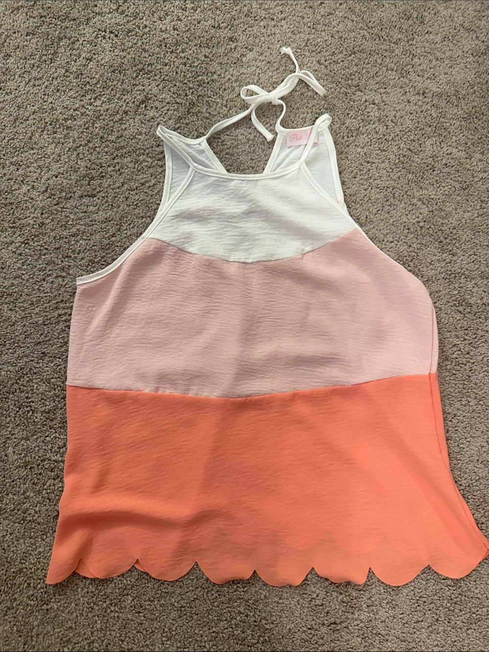 Pink Lily Colorblock Halter Tank - White, Light Pink & Coral